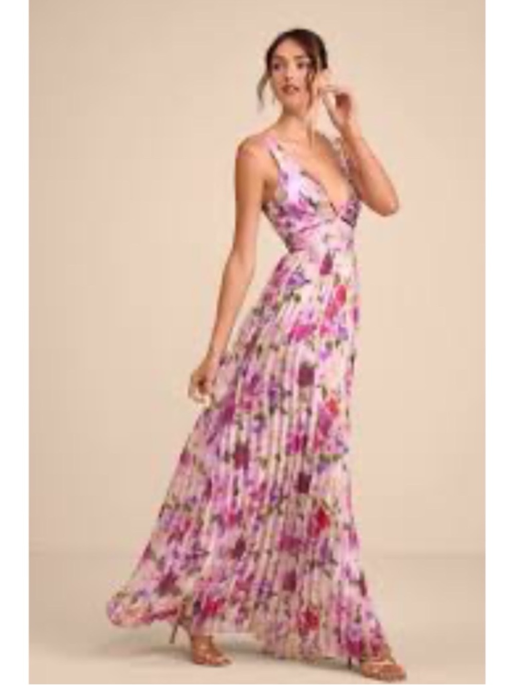 New Lulus Floral Pink V-Neck Maxi Dress Sz Medium